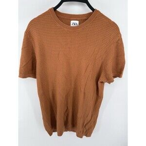 Zara Man Shirt Men's Medium Brown Waffle Knit Crewneck Cotton